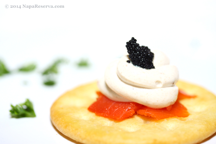 Caviar top strawberry jam infused creamcheese over smoke salmon